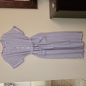 V BY VIOLET WEEKEND Women's Blue/White Striped Jumpsuit - Size 12